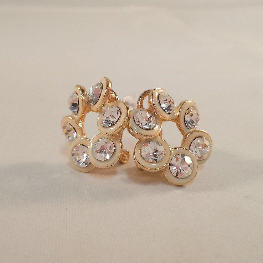 18K Yellow Gold Plated Swirl Flower Crystal Stud Earrings - Picture 2 of 6